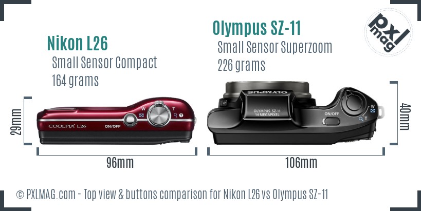 Nikon L26 vs Olympus SZ-11 top view buttons comparison