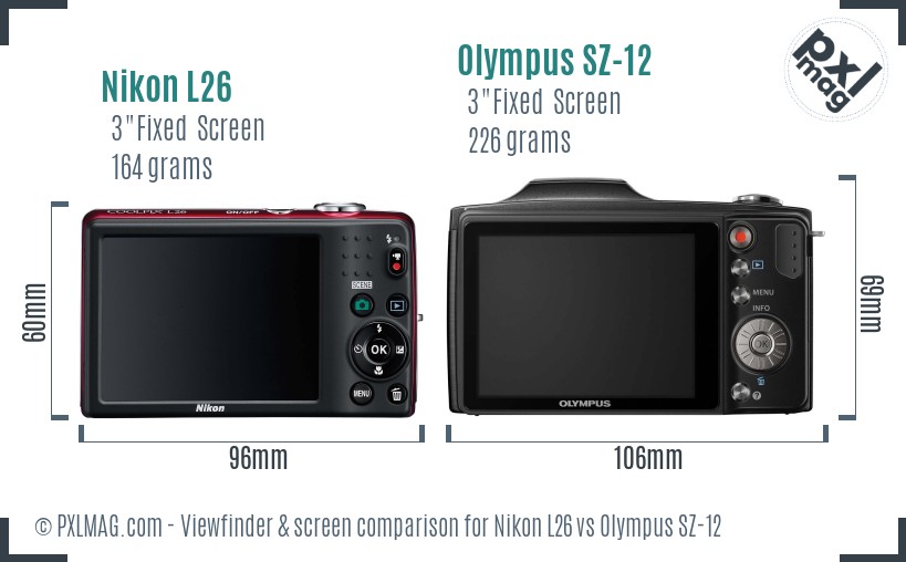 Nikon L26 vs Olympus SZ-12 Screen and Viewfinder comparison