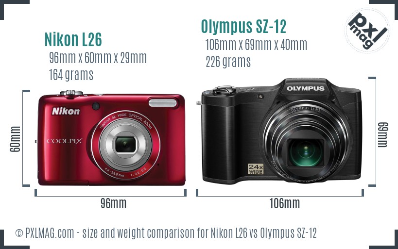 Nikon L26 vs Olympus SZ-12 size comparison