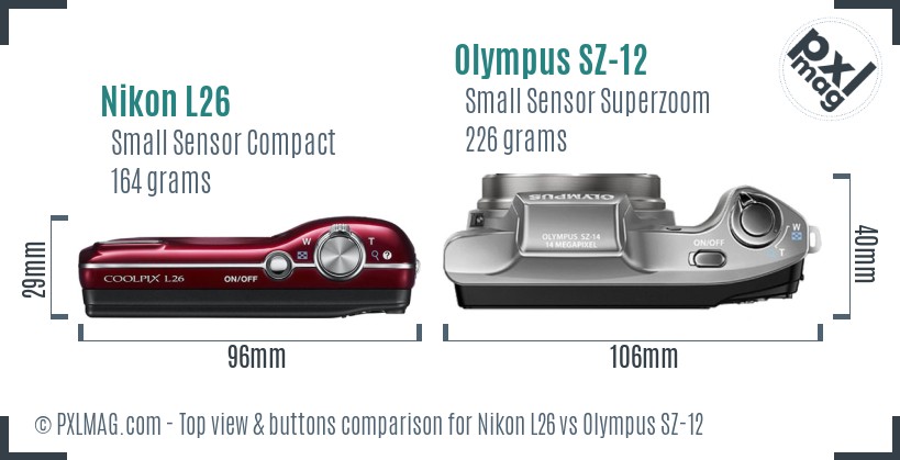 Nikon L26 vs Olympus SZ-12 top view buttons comparison