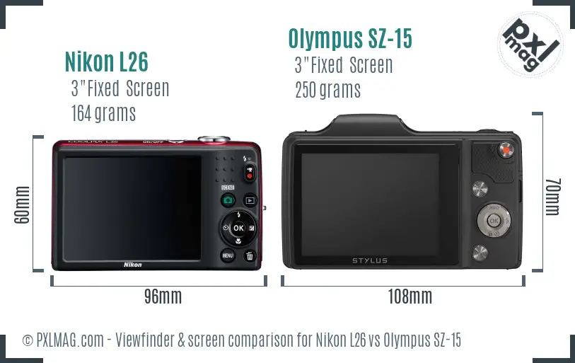 Nikon L26 vs Olympus SZ-15 Screen and Viewfinder comparison
