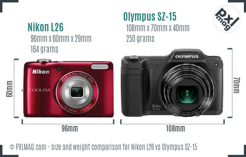 Nikon L26 vs Olympus SZ-15 size comparison