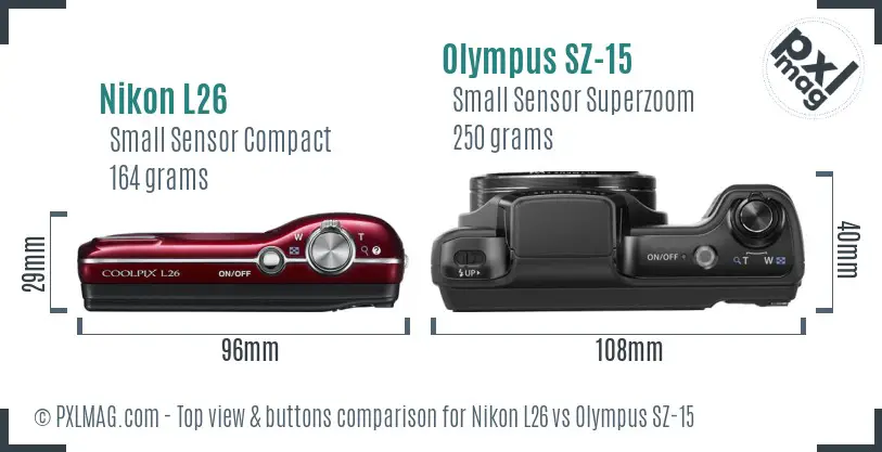 Nikon L26 vs Olympus SZ-15 top view buttons comparison