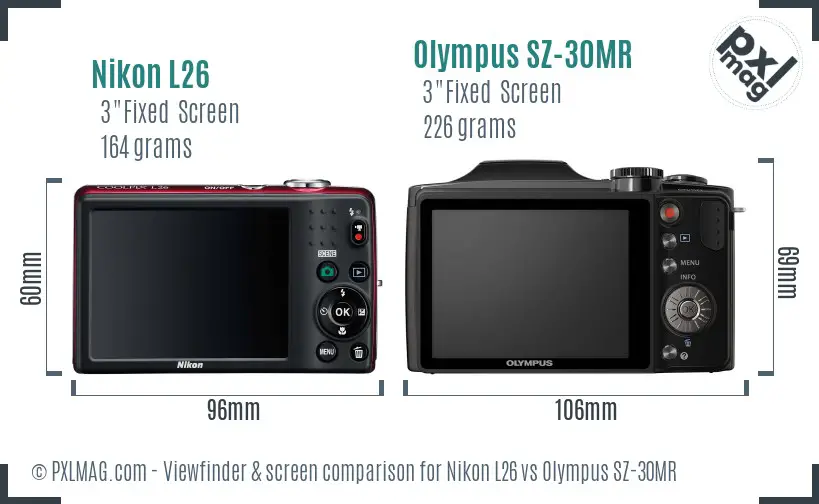 Nikon L26 vs Olympus SZ-30MR Screen and Viewfinder comparison