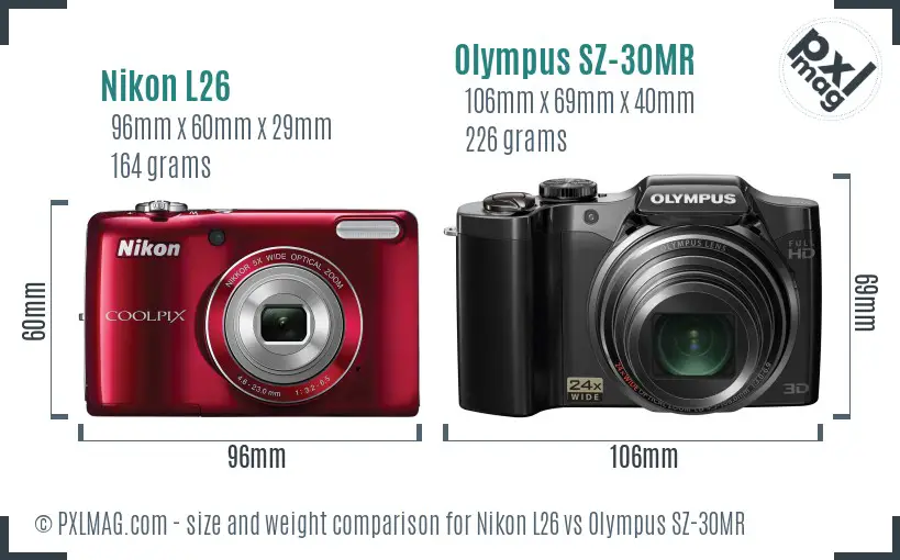 Nikon L26 vs Olympus SZ-30MR size comparison