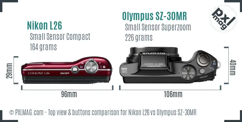 Nikon L26 vs Olympus SZ-30MR top view buttons comparison