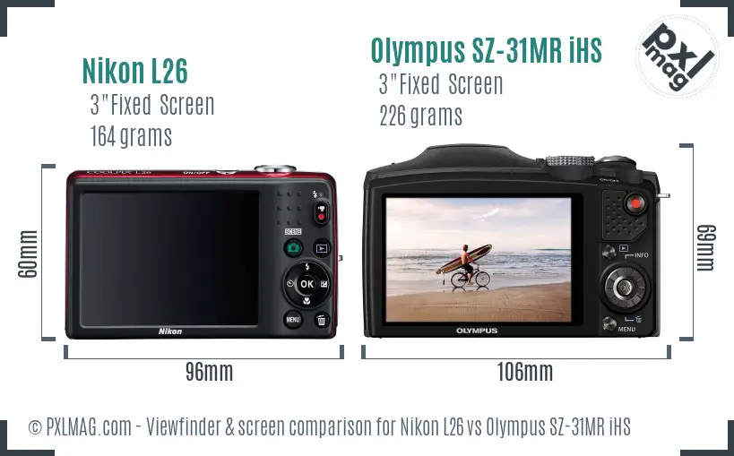 Nikon L26 vs Olympus SZ-31MR iHS Screen and Viewfinder comparison