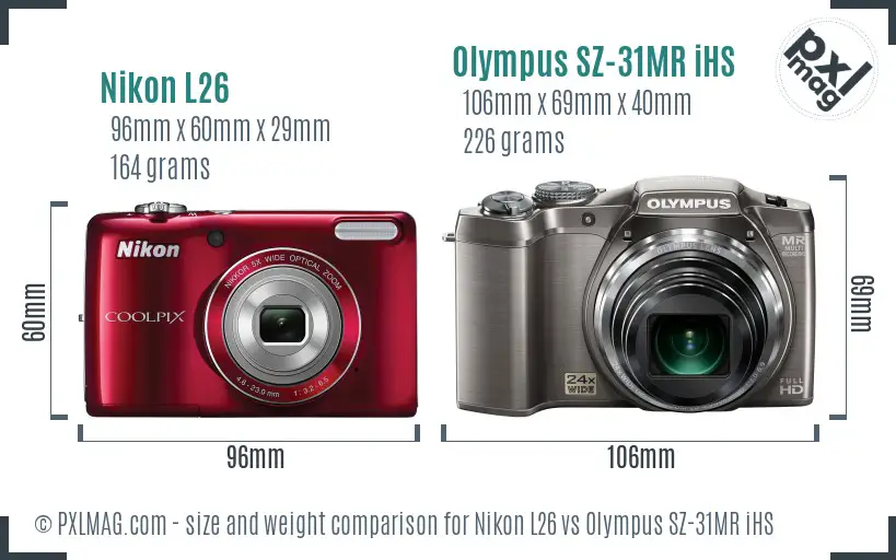 Nikon L26 vs Olympus SZ-31MR iHS size comparison