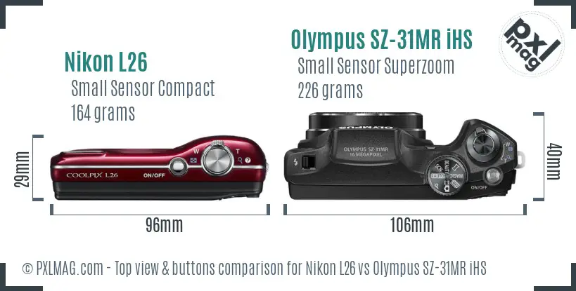 Nikon L26 vs Olympus SZ-31MR iHS top view buttons comparison