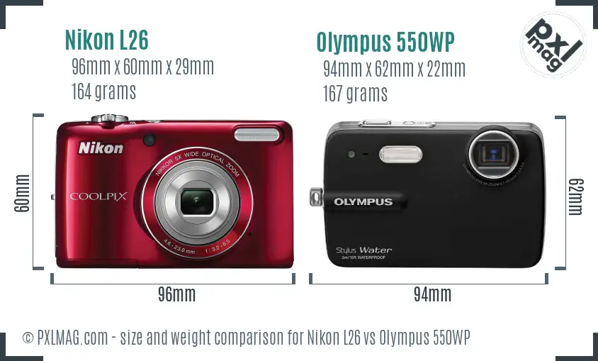 Nikon L26 vs Olympus 550WP size comparison Nikon L26 vs Olympus 550WP size comparison