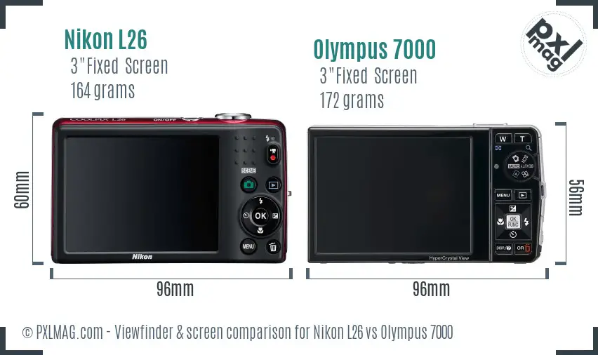 Nikon L26 vs Olympus 7000 Screen and Viewfinder comparison