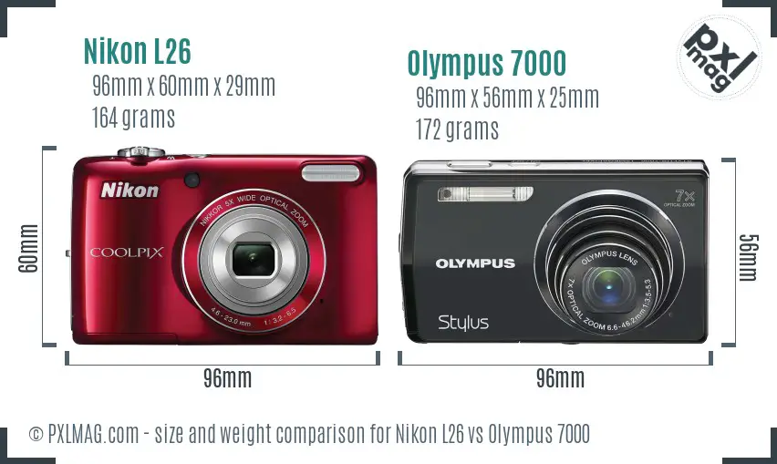 Nikon L26 vs Olympus 7000 size comparison