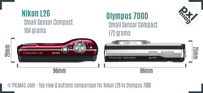 Nikon L26 vs Olympus 7000 top view buttons comparison