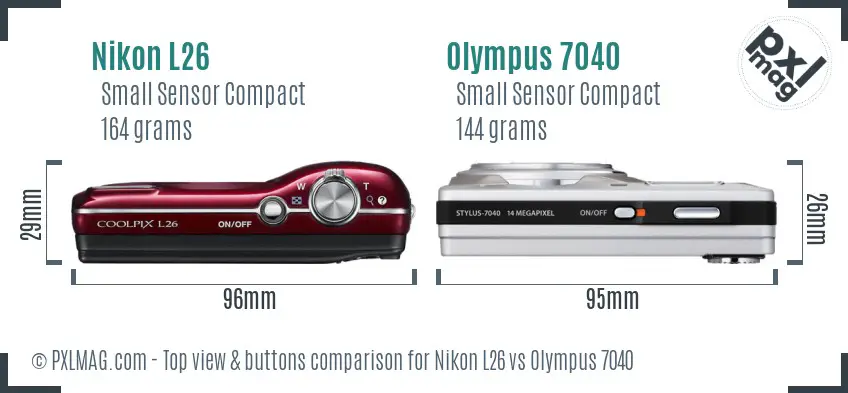 Nikon L26 vs Olympus 7040 top view buttons comparison
