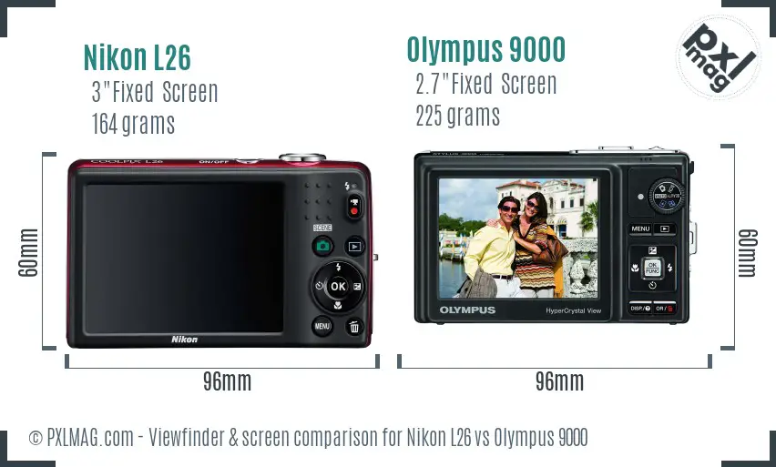 Nikon L26 vs Olympus 9000 Screen and Viewfinder comparison