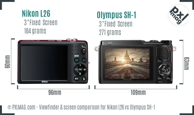 Nikon L26 vs Olympus SH-1 Screen and Viewfinder comparison