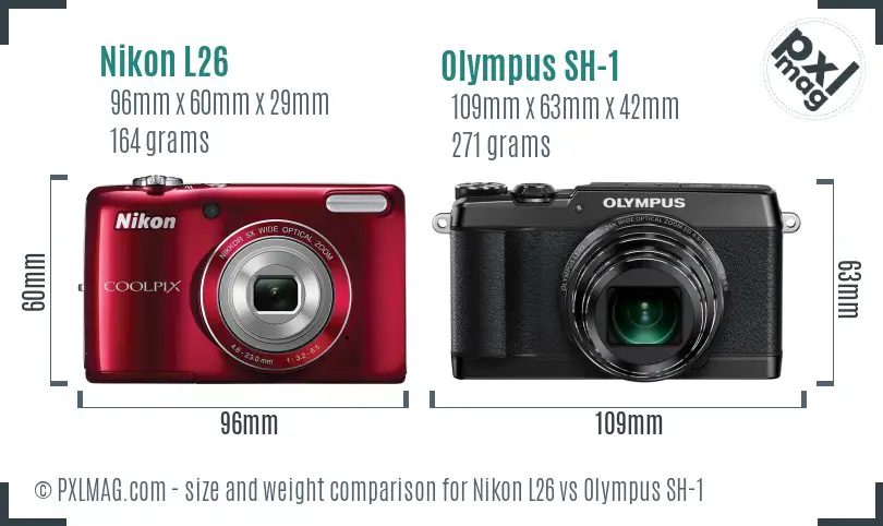Nikon L26 vs Olympus SH-1 size comparison
