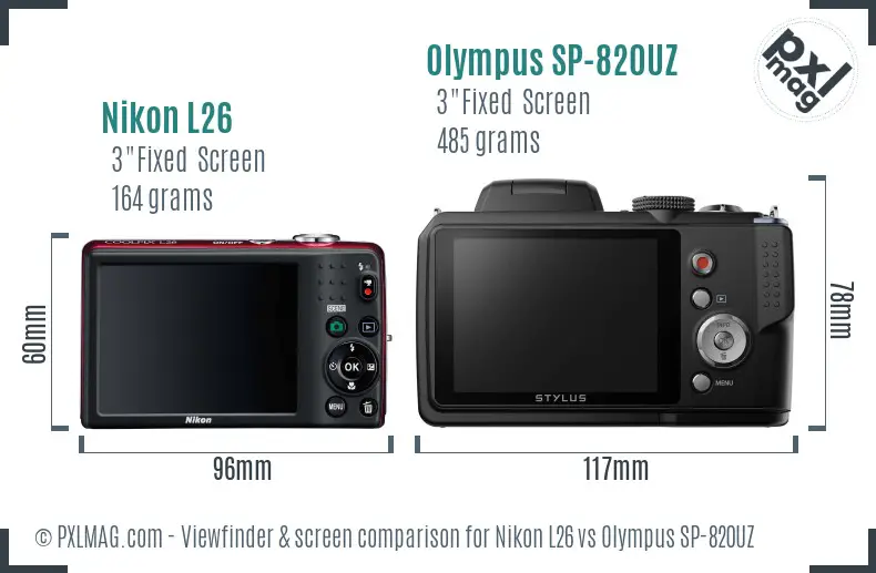 Nikon L26 vs Olympus SP-820UZ Screen and Viewfinder comparison