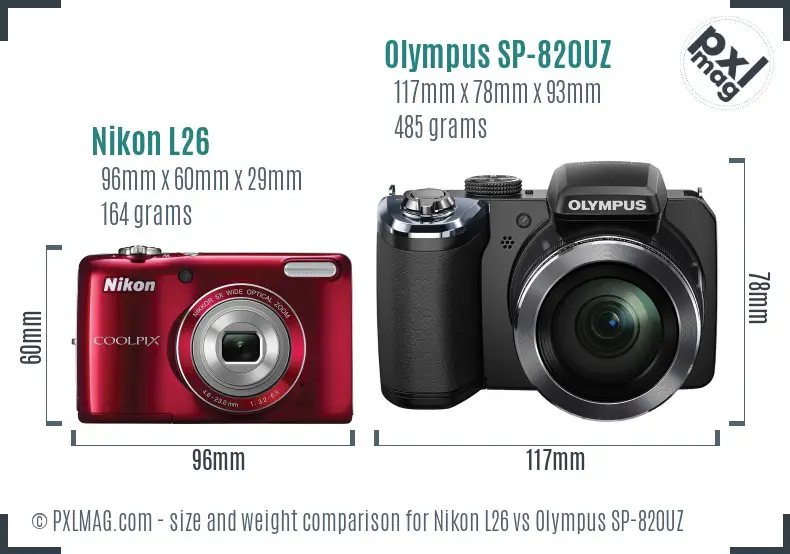 Nikon L26 vs Olympus SP-820UZ size comparison