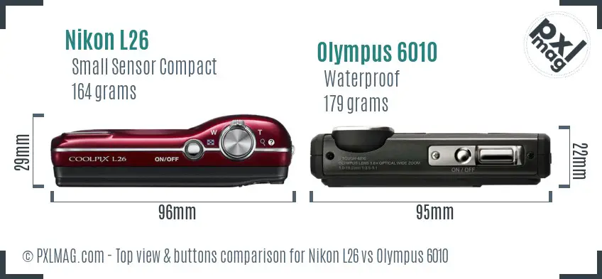 Nikon L26 vs Olympus 6010 top view buttons comparison