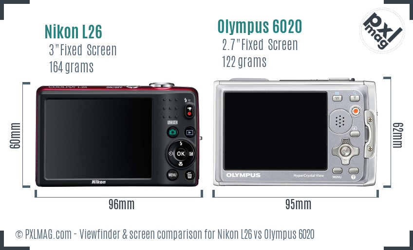 Nikon L26 vs Olympus 6020 Screen and Viewfinder comparison
