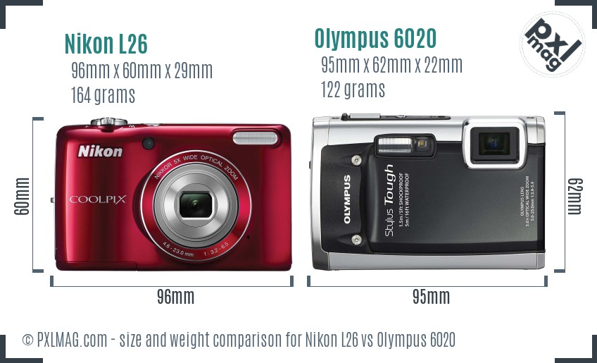 Nikon L26 vs Olympus 6020 size comparison Nikon L26 vs Olympus 6020 size comparison
