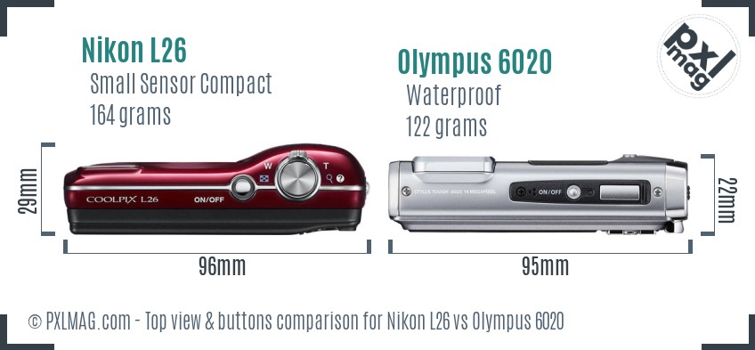 Nikon L26 vs Olympus 6020 top view buttons comparison