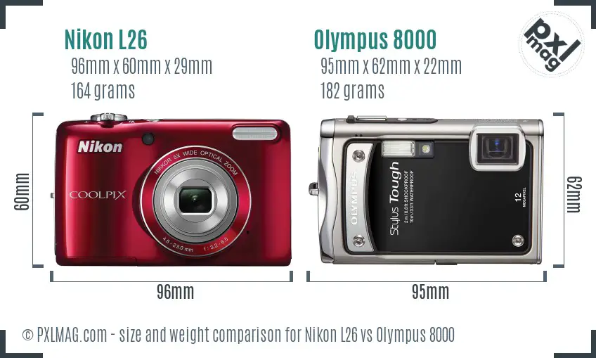 Nikon L26 vs Olympus 8000 size comparison