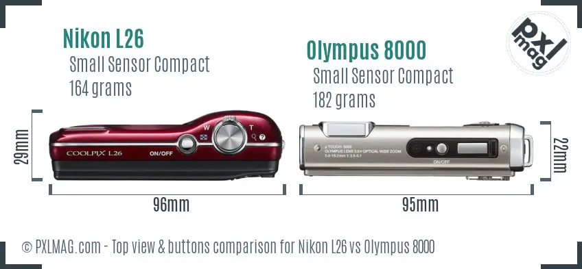 Nikon L26 vs Olympus 8000 top view buttons comparison