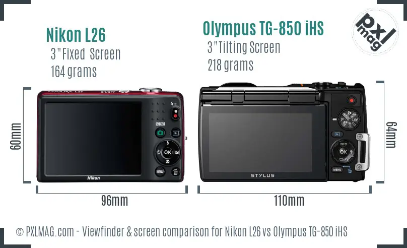 Nikon L26 vs Olympus TG-850 iHS Screen and Viewfinder comparison