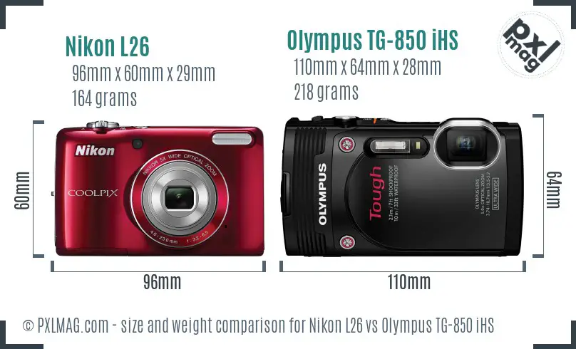 Nikon L26 vs Olympus TG-850 iHS size comparison