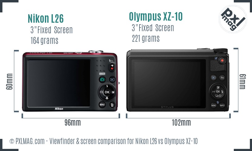 Nikon L26 vs Olympus XZ-10 Screen and Viewfinder comparison