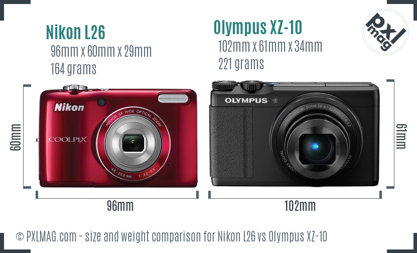 Nikon L26 vs Olympus XZ-10 size comparison Nikon L26 vs Olympus XZ-10 size comparison