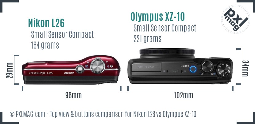Nikon L26 vs Olympus XZ-10 top view buttons comparison