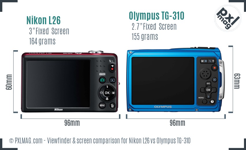 Nikon L26 vs Olympus TG-310 Screen and Viewfinder comparison