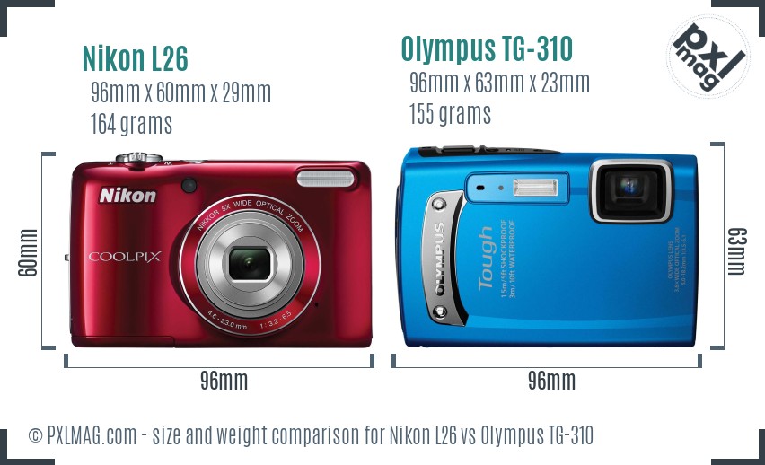 Nikon L26 vs Olympus TG-310 size comparison
