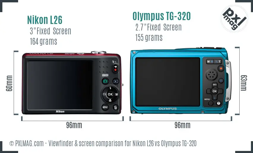 Nikon L26 vs Olympus TG-320 Screen and Viewfinder comparison