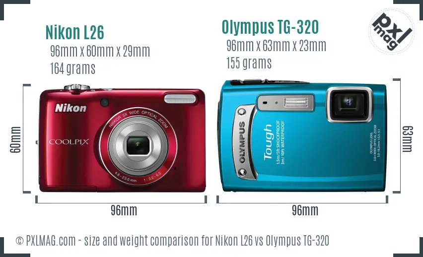 Nikon L26 vs Olympus TG-320 size comparison