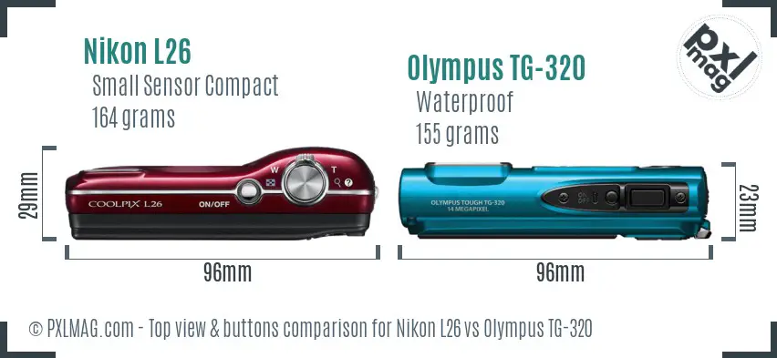 Nikon L26 vs Olympus TG-320 top view buttons comparison