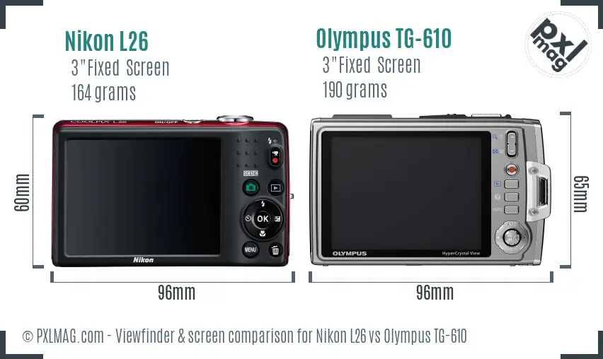 Nikon L26 vs Olympus TG-610 Screen and Viewfinder comparison