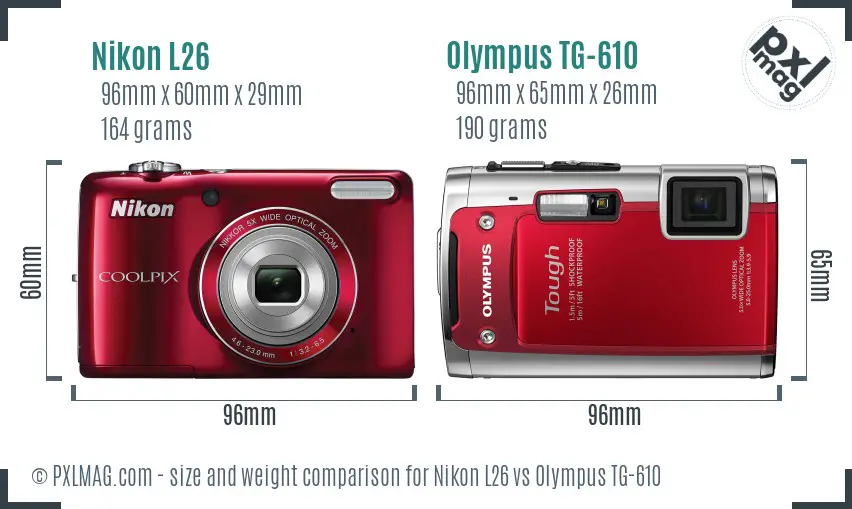 Nikon L26 vs Olympus TG-610 size comparison