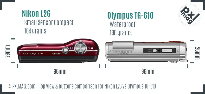 Nikon L26 vs Olympus TG-610 top view buttons comparison