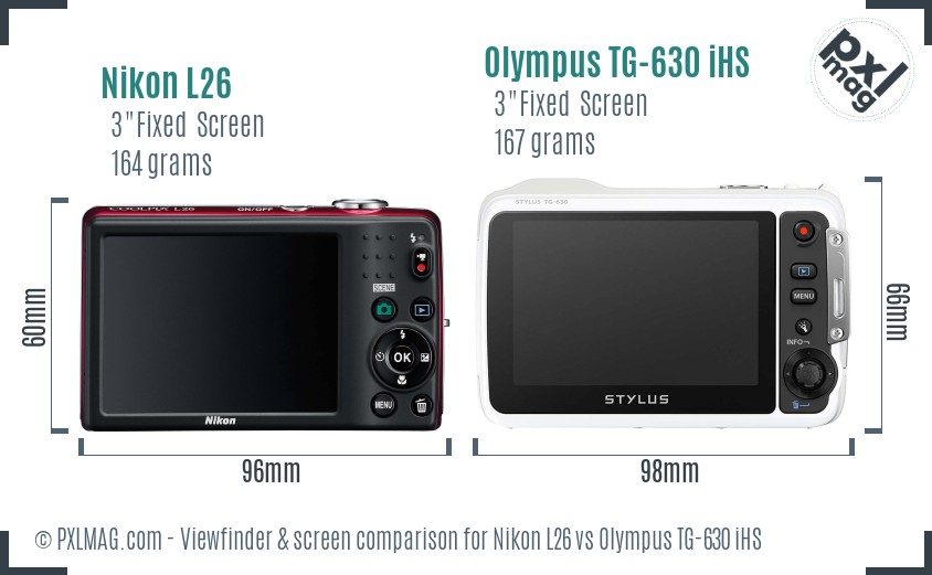 Nikon L26 vs Olympus TG-630 iHS Screen and Viewfinder comparison