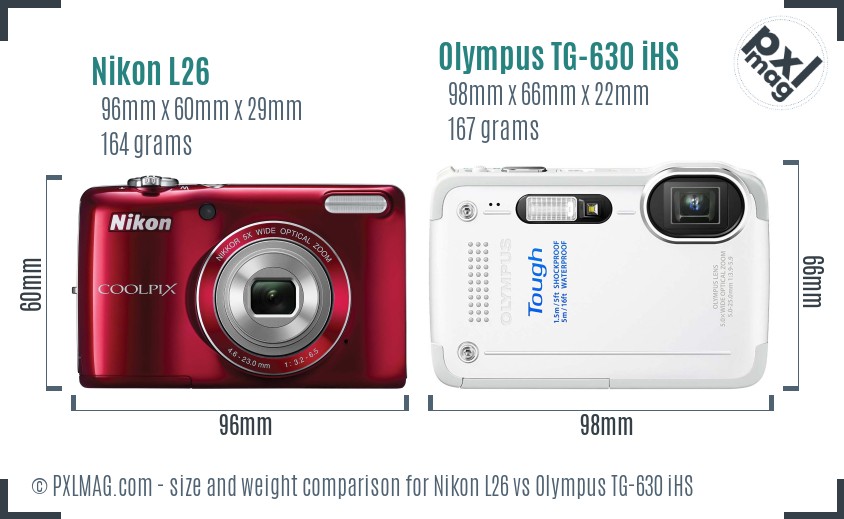 Nikon L26 vs Olympus TG-630 iHS size comparison