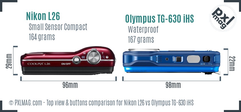 Nikon L26 vs Olympus TG-630 iHS top view buttons comparison