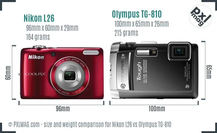 Nikon L26 vs Olympus TG-810 size comparison