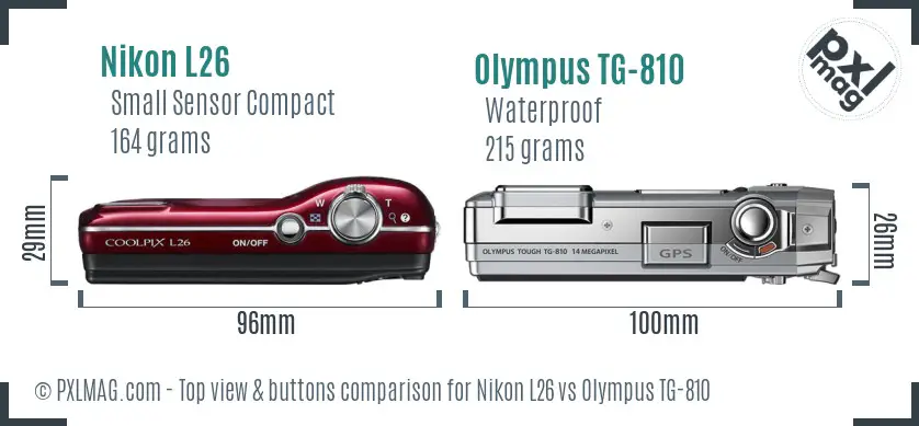 Nikon L26 vs Olympus TG-810 top view buttons comparison