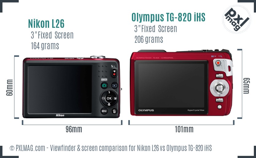 Nikon L26 vs Olympus TG-820 iHS Screen and Viewfinder comparison