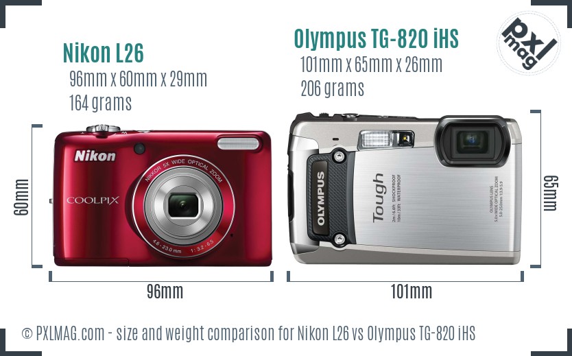 Nikon L26 vs Olympus TG-820 iHS size comparison