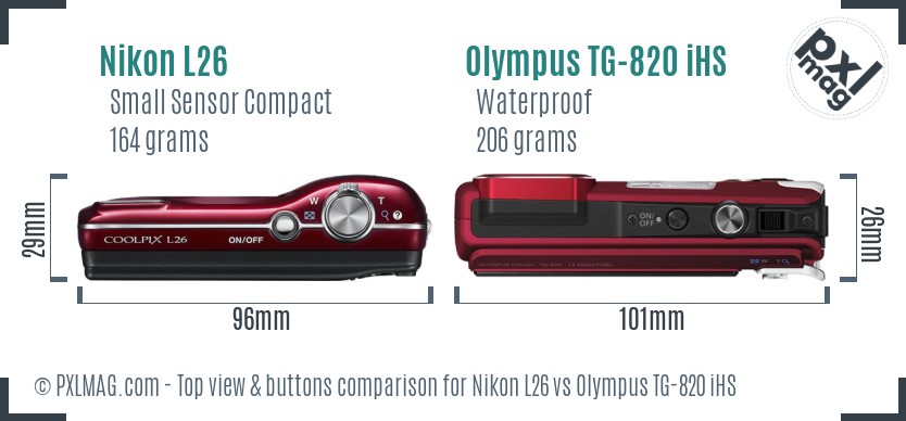 Nikon L26 vs Olympus TG-820 iHS top view buttons comparison